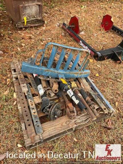 PALLET OF PTO, DRAW BARS, TRACTOR BUMPER