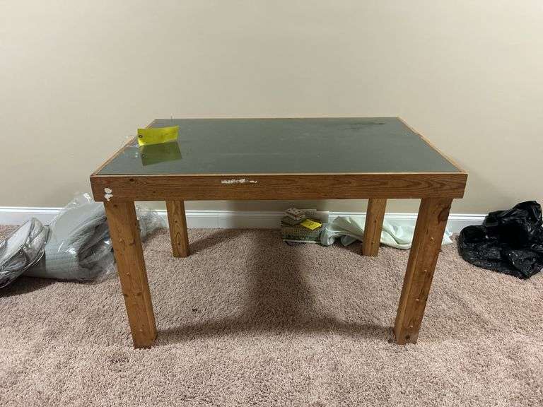 WOODEN GLASS TOP TABLE--47X31.5X30--located upstairs