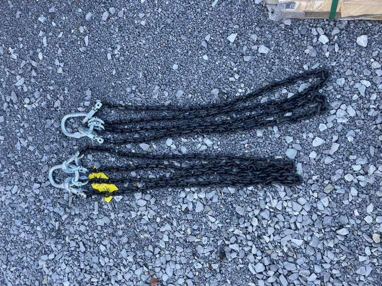 ()QTY. 2 UNUSED 5/16" 7' DOUBLE LEG LIFTING CHAIN SLINGS