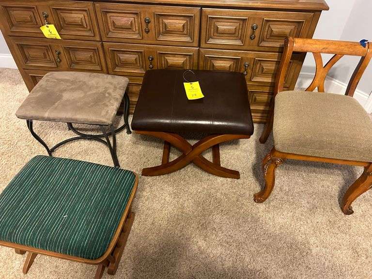 (3) FOOTSTOOLS & (1) LOW BACK SIDE CHAIR