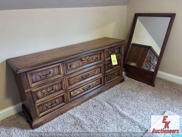 VIRGINIA FURNITURE DRESSER 17.5X64X29 WITH MIRROR 27X45--located upstairs