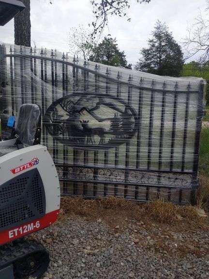 UNUSED 20' BI-PARTING WROUGHT IRON GATES DEER SCENE