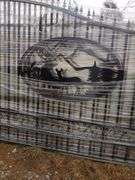 UNUSED 20' BI-PARTING WROUGHT IRON GATES DEER SCENE