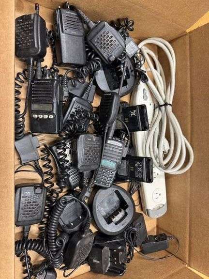 Lot of  4 working two way radios, 1 motorola, 1 vertex stnd, 2 Baofeng, 6 mics, 6 Batt, 6 chrgrs.
