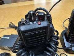 Lot of  4 working two way radios, 1 motorola, 1 vertex stnd, 2 Baofeng, 6 mics, 6 Batt, 6 chrgrs.