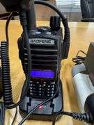 Lot of  4 working two way radios, 1 motorola, 1 vertex stnd, 2 Baofeng, 6 mics, 6 Batt, 6 chrgrs.