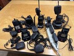 Lot of  4 working two way radios, 1 motorola, 1 vertex stnd, 2 Baofeng, 6 mics, 6 Batt, 6 chrgrs.