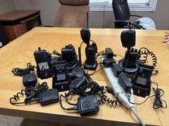 Lot of  4 working two way radios, 1 motorola, 1 vertex stnd, 2 Baofeng, 6 mics, 6 Batt, 6 chrgrs.