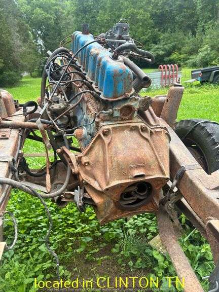 1966 FORD BRONCO FRAME WITH INLINE 6CYLINDER MOTOR-UNKNOWN OPERATION OF MOTOR