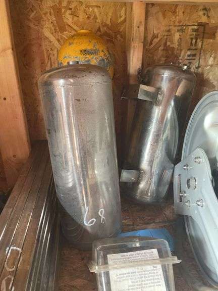 (2) STAINLESS AIR TANKS AND (1) SCUBA TANK