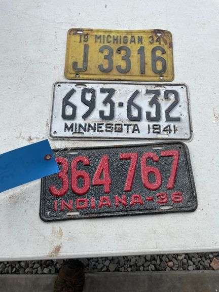 (3) MICHIGAN 34/INDIANA 36/MINNESOTA 41 LICENSE PLATES