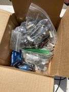 BOX OF FASTENERS/3 CAR JACKS/2 VAC PUMPS/JUGNUTS/SPARKPLUGS
