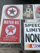 ADVERTISING SIGNS/LICENSE PLATES/STICKERS-TEXACO,JOHN DEERE, CHEVROLET