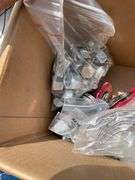 BOX OF FASTENERS/3 CAR JACKS/2 VAC PUMPS/JUGNUTS/SPARKPLUGS