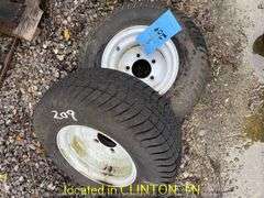 (2) 205/65-10 MOWER TIRES WITH RIMS