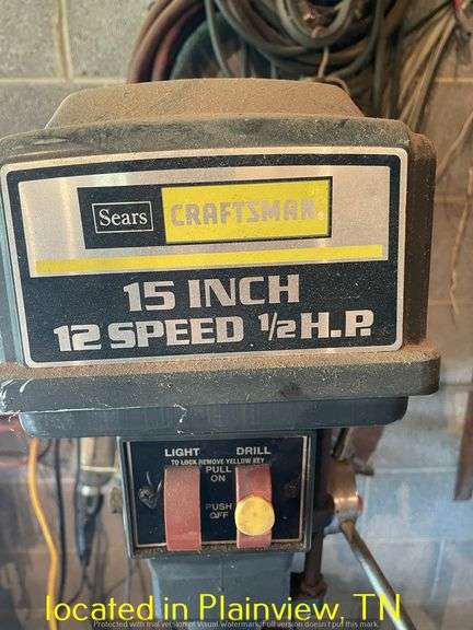 SEARS CRAFTSMAN 15" 12 SPEED 1/5HP DRILL PRESS