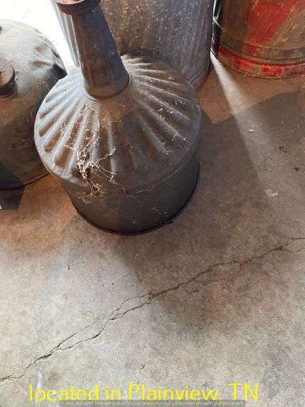 QTY (3) METAL GAS CANS & METAL FUNNEL