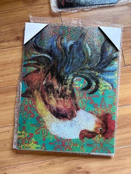 UNUSED GLASS ROOSTER CUTTING BOARDS/SERVING BOARDS -BIGGEST IS 15X11