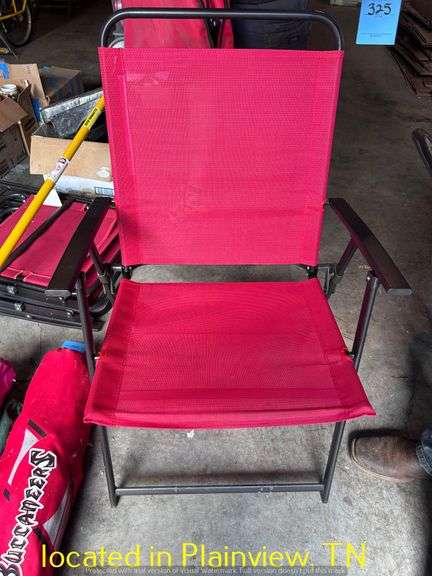 QTY (4) RED FOLDING PATIO CHAIRS & POP UP TABLE