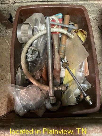 WOOD WORKING BENCH WITH MISC PLUMBING FITTINGS