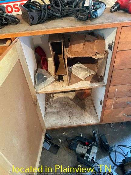 WOODEN 16"X18"X39" CABINET AND CONTENTS