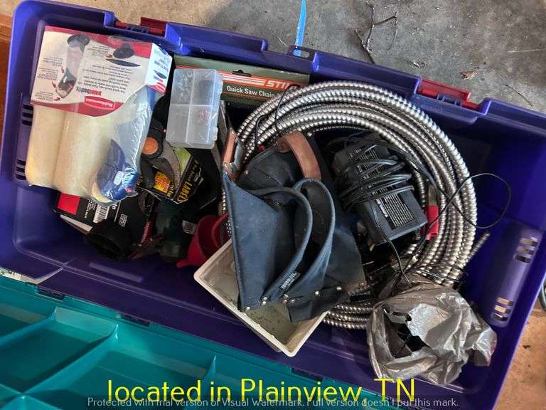 TUB OF MISC ELECTRICAL CAPRTS & TOOLS3