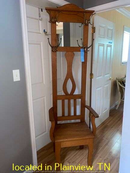CUSTOM MADE HALL TREE WITH SEAT AND MIRROR 24WX15DX77H