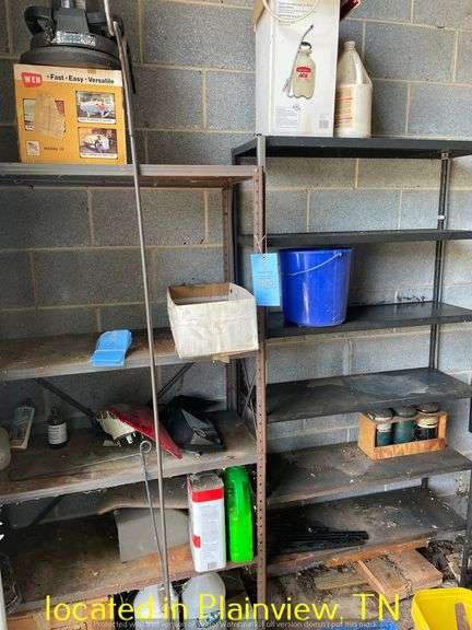 QTY (2) METAL SHELVES AND CONTENTS-