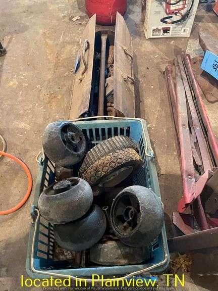 BASKET MISC SOLID MOWER WHEELS/WAGON WHEELS/METAL TOOLBOX/MISC TOOLS