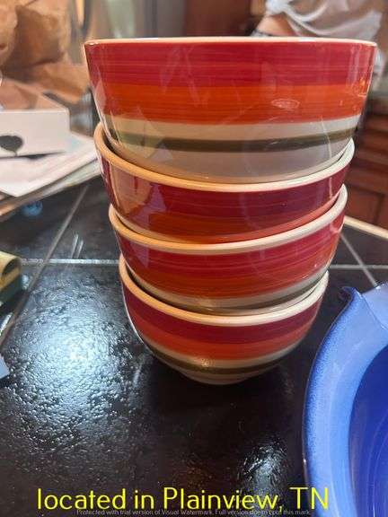 ASST BOWLS AND REMEKINS AND (8) CLEAR BASKET WEAVE TEA GLASSES