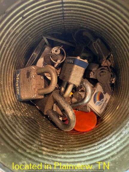 CAN OF LOCKS-MOST HAVE KEY ATTACHED