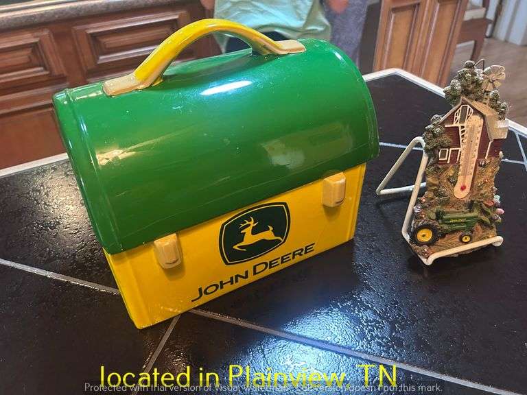 JOHN DEERE CERAMIC COOKIE JAR/PAPER TOWEL HOLDER/THERMOMETER