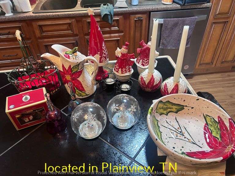 BELLA CASA BY GANZ SERVING BOWL AND PITCHER AND 2CANDLE HOLDERS AND SALT AND PEPPER SHAKER