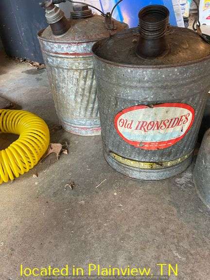 QTY (3) METAL GAS CANS & METAL FUNNEL