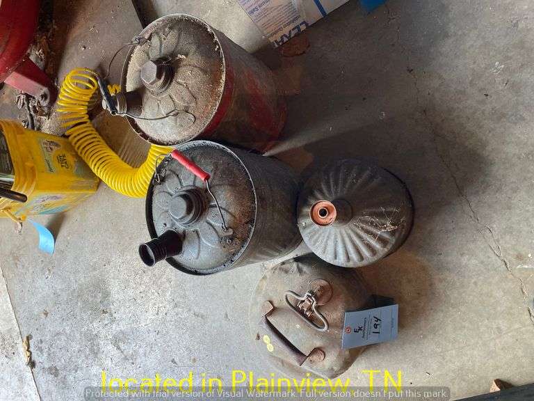 QTY (3) METAL GAS CANS & METAL FUNNEL