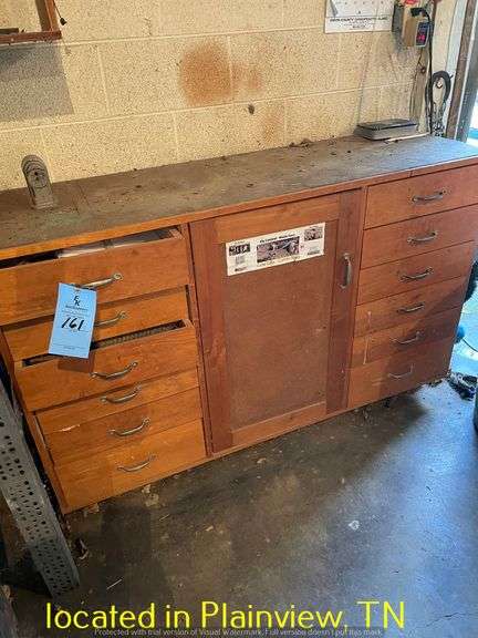 WOODEN 16"X18"X39" CABINET AND CONTENTS