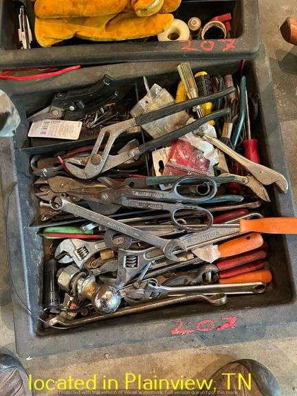 QTY (2) TRAYS OF MISC TOOLS/PARTS & CRATE OF DUCT TAPE