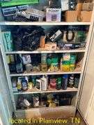WHITE METAL CABINET WITH CONTENTS OF MISC CB RADIOS & ANTENNA