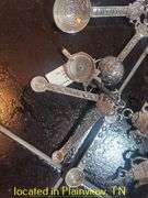UNUSED METAL MEASURING CUPS AND SPOONS AND SALT AND PEPPER SHAKERS