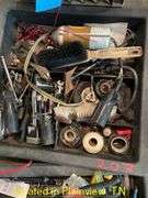 QTY (2) TRAYS OF MISC TOOLS/PARTS & CRATE OF DUCT TAPE