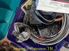 TUB OF MISC ELECTRICAL CAPRTS & TOOLS3