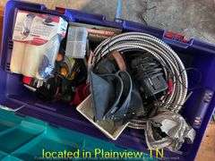 TUB OF MISC ELECTRICAL CAPRTS & TOOLS3