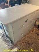 46.5X23.5X30 DESK & 36X28X20 2DRAWER FILING CABINET AND CONTENTS