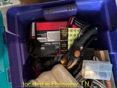 TUB OF MISC ELECTRICAL CAPRTS & TOOLS3