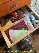 WOODEN 16"X18"X39" CABINET AND CONTENTS