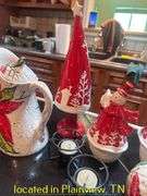 BELLA CASA BY GANZ SERVING BOWL AND PITCHER AND 2CANDLE HOLDERS AND SALT AND PEPPER SHAKER