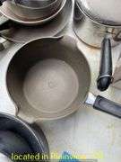 POTS AND PANS/LOCKING CAKE PLATTER/PERKALATOR/TUPPERWARE BOWLS/KNIVES/VEGETABLE SLICER