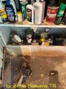 WHITE METAL CABINET WITH CONTENTS OF MISC CB RADIOS & ANTENNA