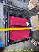 QTY (4) RED FOLDING PATIO CHAIRS & POP UP TABLE