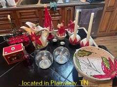 BELLA CASA BY GANZ SERVING BOWL AND PITCHER AND 2CANDLE HOLDERS AND SALT AND PEPPER SHAKER